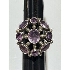 Amethyst Vintage Sterling Silver Cluster Ring 8.5 Cocktail Fairy 17grams